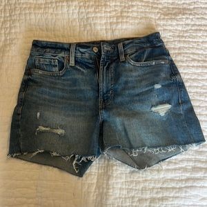 High Rise Jean Shorts with Unfinished Hem